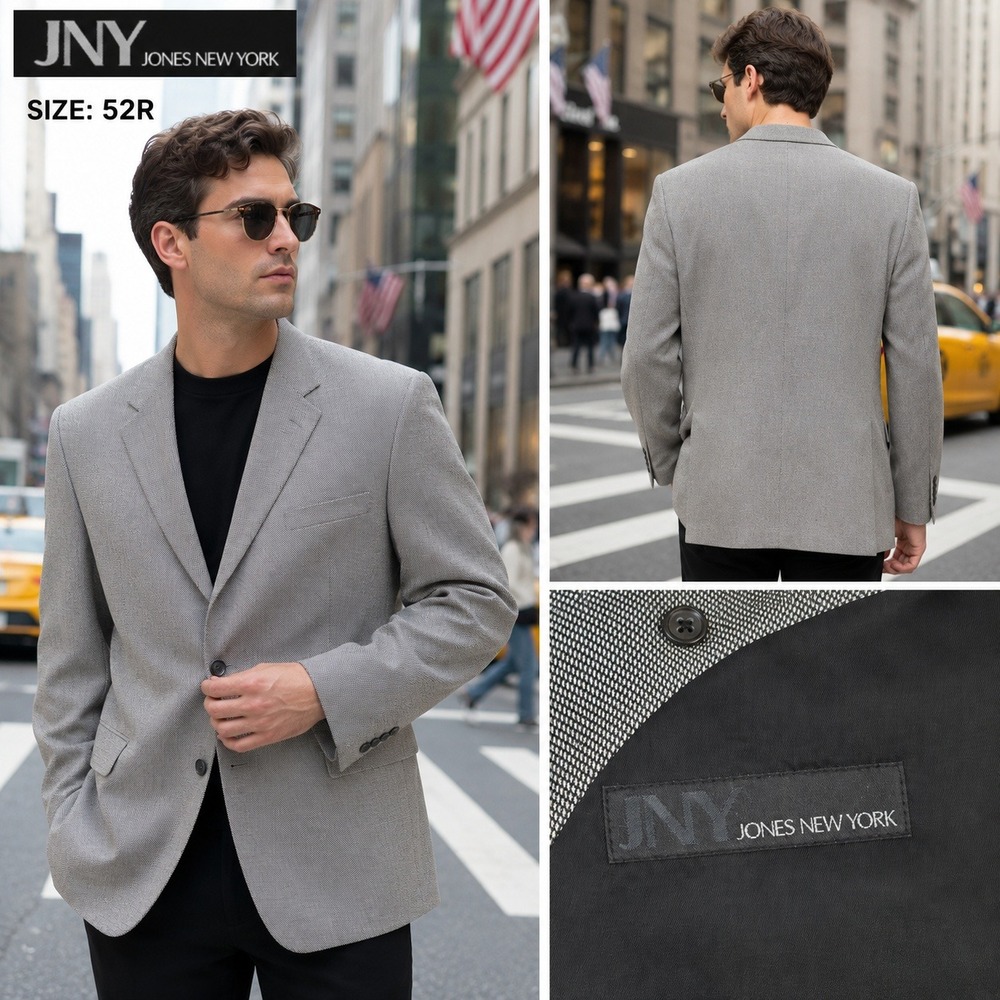 Jones New York Mens 52R Silk Wool Grey Textured 3Button Blazer Sport Coat Jacket